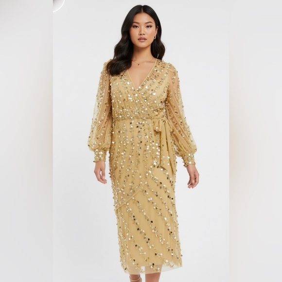 NWT asos Elegant Gold Sequin Dress size 16 - Picture 3 of 7